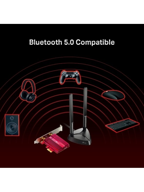 TP-LINK | AX3000 Wi-Fi 6 Bluetooth 5.0 PCIe Adapter | TX3000E | 2.4GHz/5GHz | Antenna type 2xHigh-Gain External Antennas | 574+2402 Mbit/s 6