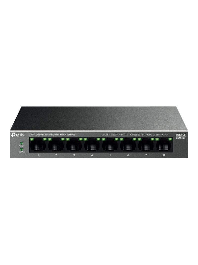 TP-LINK | 8-Port Gigabit Desktop Switch with 8-Port PoE+ | LS108GP | Unmanaged | Desktop