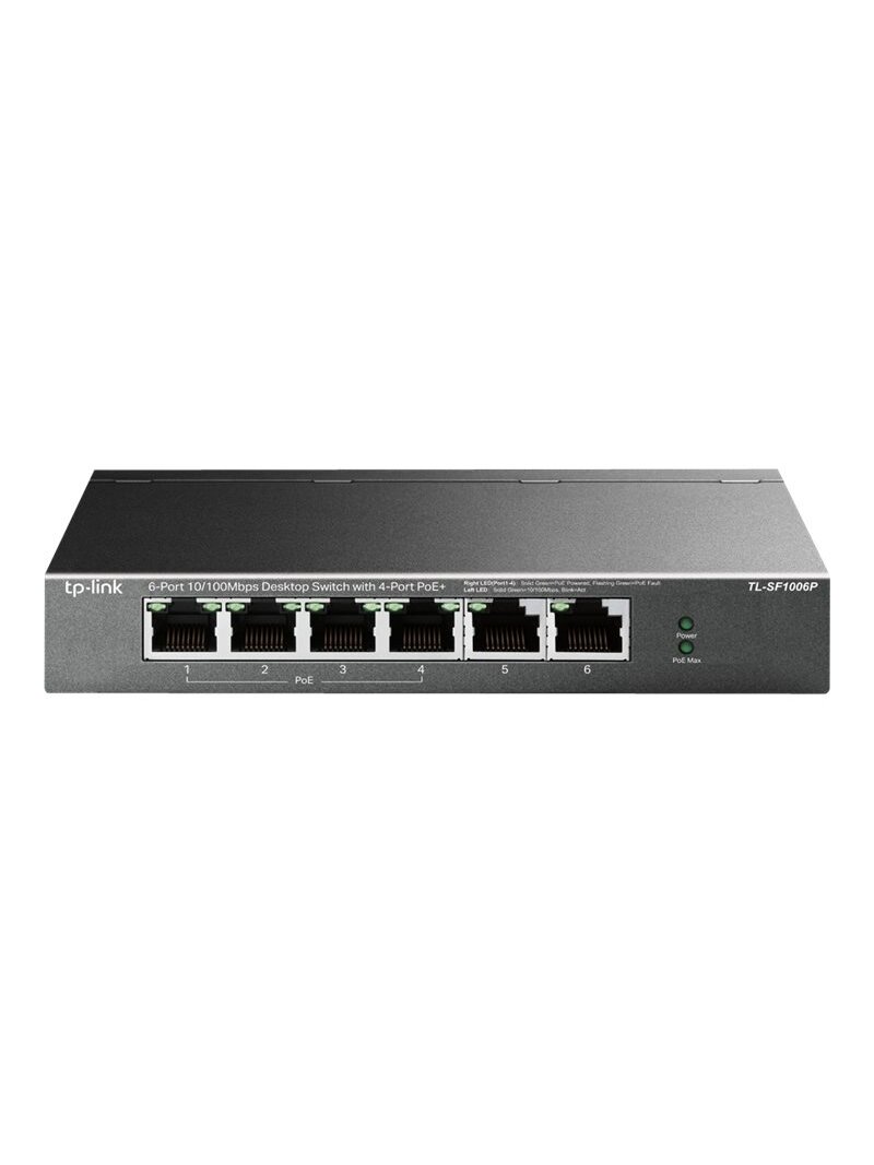 TP-LINK | Switch | TL-SF1006P | Unmanaged | Desktop | 10/100 Mbps (RJ-45) ports quantity 6 | PoE+ ports quantity 4 | Power supply type External 2 TP-LINK | Switch | TL-SF1006P | Unmanaged | Desktop | 10/100 Mbps (RJ-45) ports quantity 6 | PoE+ ports quantity 4 | Power supply type External 2