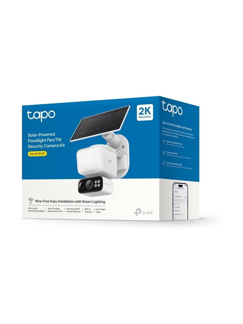 TP-LINK Tapo C615F KIT | Solar-Powered Floodlight Pan/Tilt Security Camera Kit | 3 MP | F/1.6 | H.264 | MicroSD Card Up to 512 GB 6 TP-LINK Tapo C615F KIT | Solar-Powered Floodlight Pan/Tilt Security Camera Kit | 3 MP | F/1.6 | H.264 | MicroSD Card Up to 512 GB 6