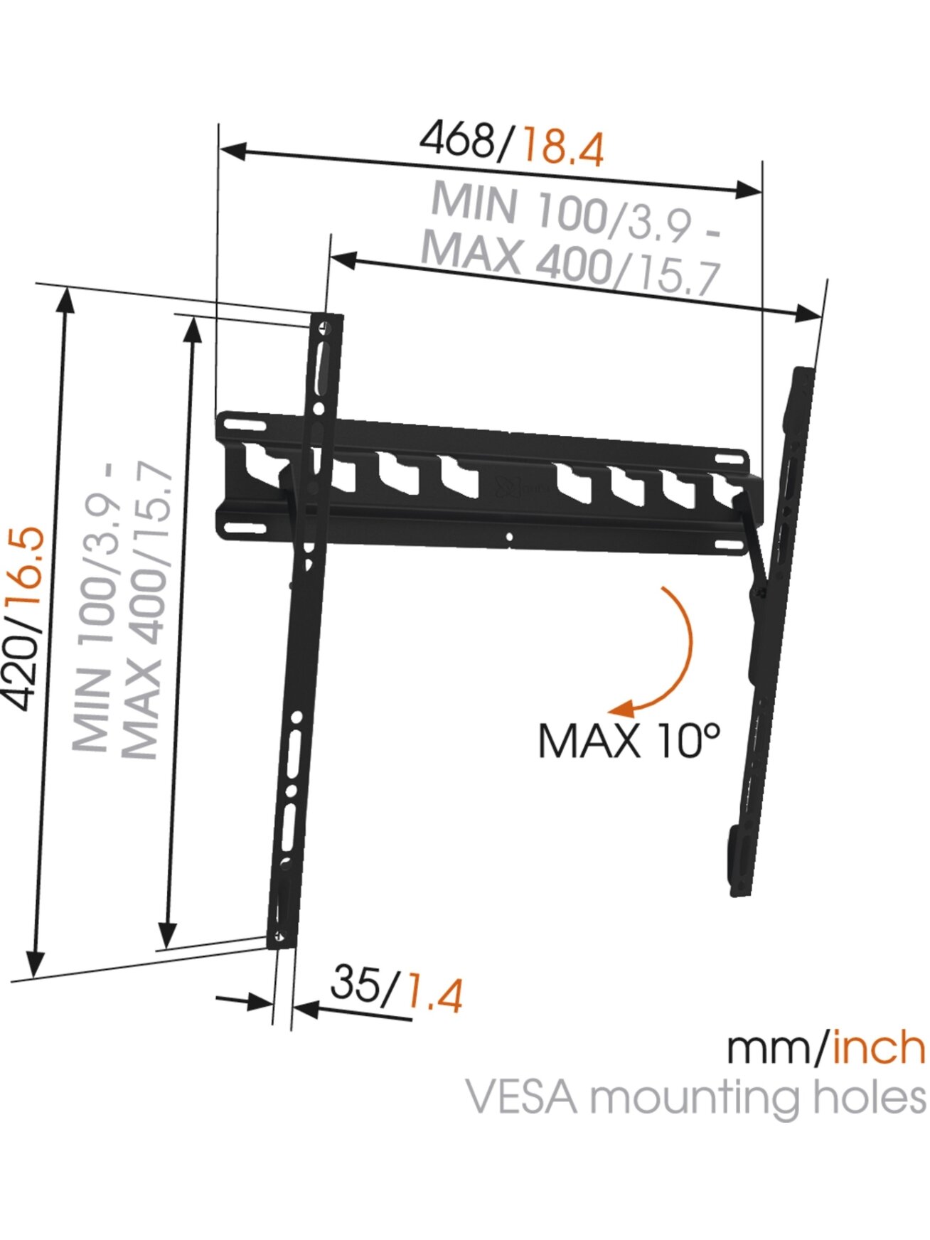 Vogels | Wall mount | MA3010-A1 | Tilt | 32-55 " | Maximum weight (capacity) 40 kg | Black 3