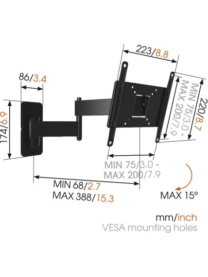 Vogels | Wall mount | MA2040-A1 | Full motion | 19-40 " | Maximum weight (capacity) 15 kg | Black 3