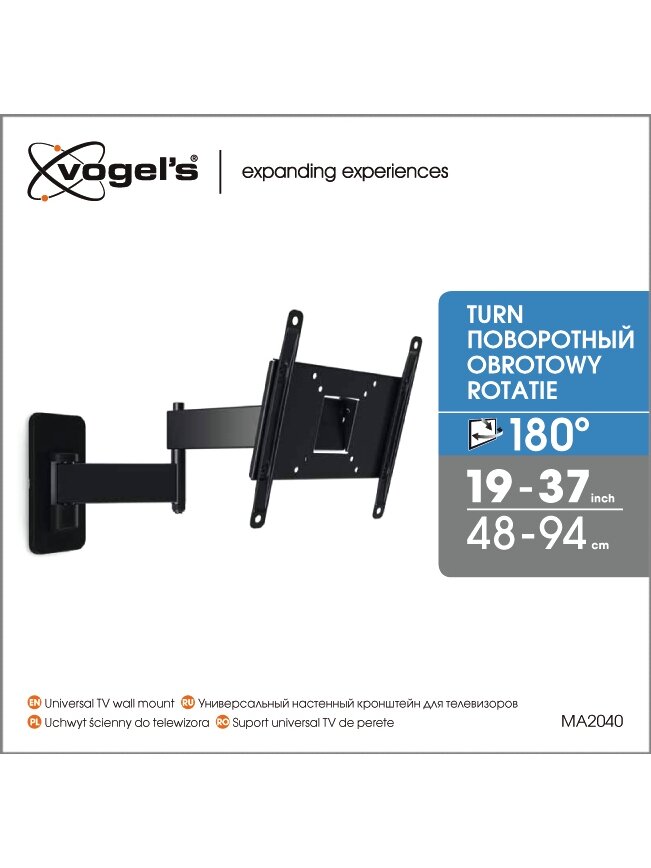 Vogels | Wall mount | MA2040-A1 | Full motion | 19-40 " | Maximum weight (capacity) 15 kg | Black 4 Vogels | Wall mount | MA2040-A1 | Full motion | 19-40 " | Maximum weight (capacity) 15 kg | Black 4