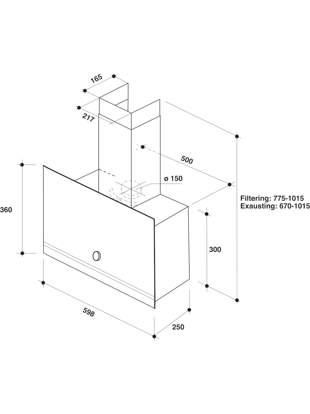 Whirlpool Hood | WHVA 62F LM K | Wall mounted | Energy efficiency class A | Width 59.8 cm | 485 m³/h | Mechanical | LED | Black 2