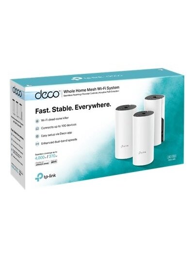 Whole Home Mesh WiFi System | Deco M4 (3-Pack) | 802.11ac | 300+867 Mbit/s | 10/100/1000 Mbit/s | Ethernet LAN (RJ-45) ports 2 | Mesh Support Yes | MU-MiMO Yes | No mobile broadband | Antenna type 2xInternal | No 3 Whole Home Mesh WiFi System | Deco M4 (3-Pack) | 802.11ac | 300+867 Mbit/s | 10/100/1000 Mbit/s | Ethernet LAN (RJ-45) ports 2 | Mesh Support Yes | MU-MiMO Yes | No mobile broadband | Antenna type 2xInternal | No 3