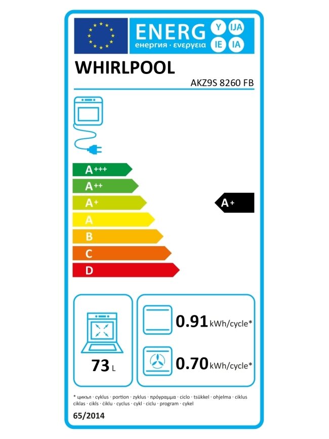 Whirlpool Oven | AKZ9S 8260 FB | 73 L | Electric | Hydrolytic | Electronic | Steam function | Convection | Height 59.5 cm | Width 59.5 cm | Black 8